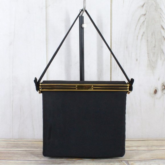 Graceline Handbags - Vintage Graceline Black Nylon Hard Case Gold Pleated Handbag with Purse